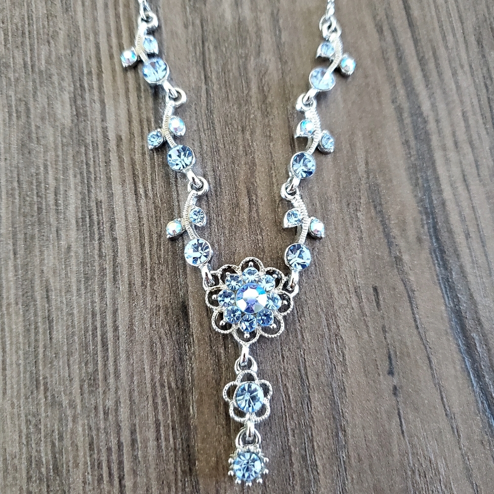 Blue and Silver Necklace with Gemstone Pendant